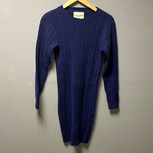 Elegant Navy Long Sleeve Knit Dress